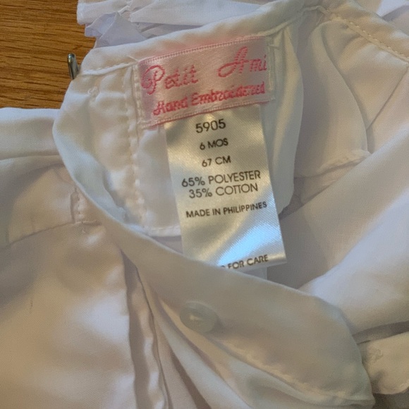 Infant White Rosette Dress and Bonnet - Picture 2 of 4